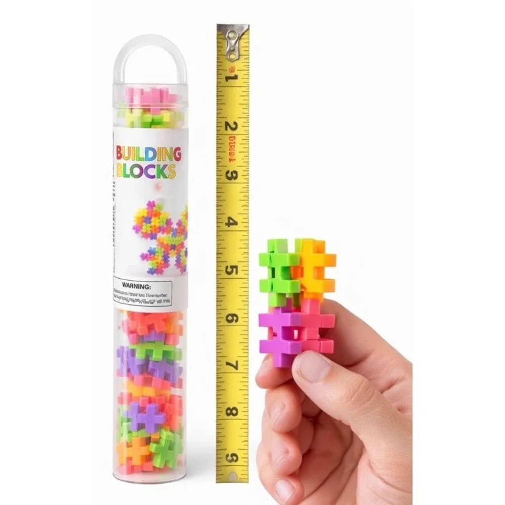 72pc Neon Building Blocks Tube Kids STEM Interlocking Puzzle Toy Party Favor 1pk